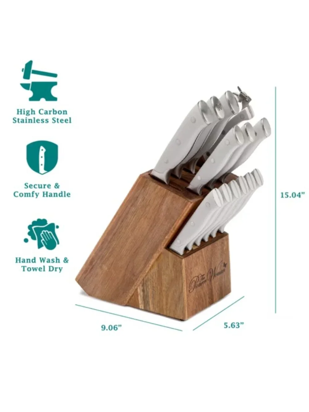 The Pioneer Woman Home Gray 14 Piece Stainless Steel Knife Set with Wooden Block